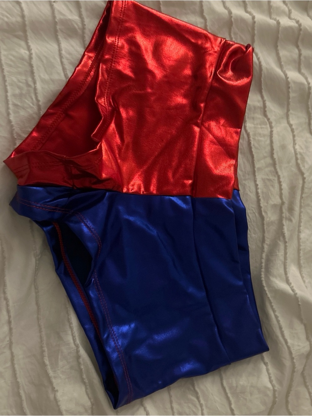 Half Red and Half Blue Micro Metallic Mini Shorts